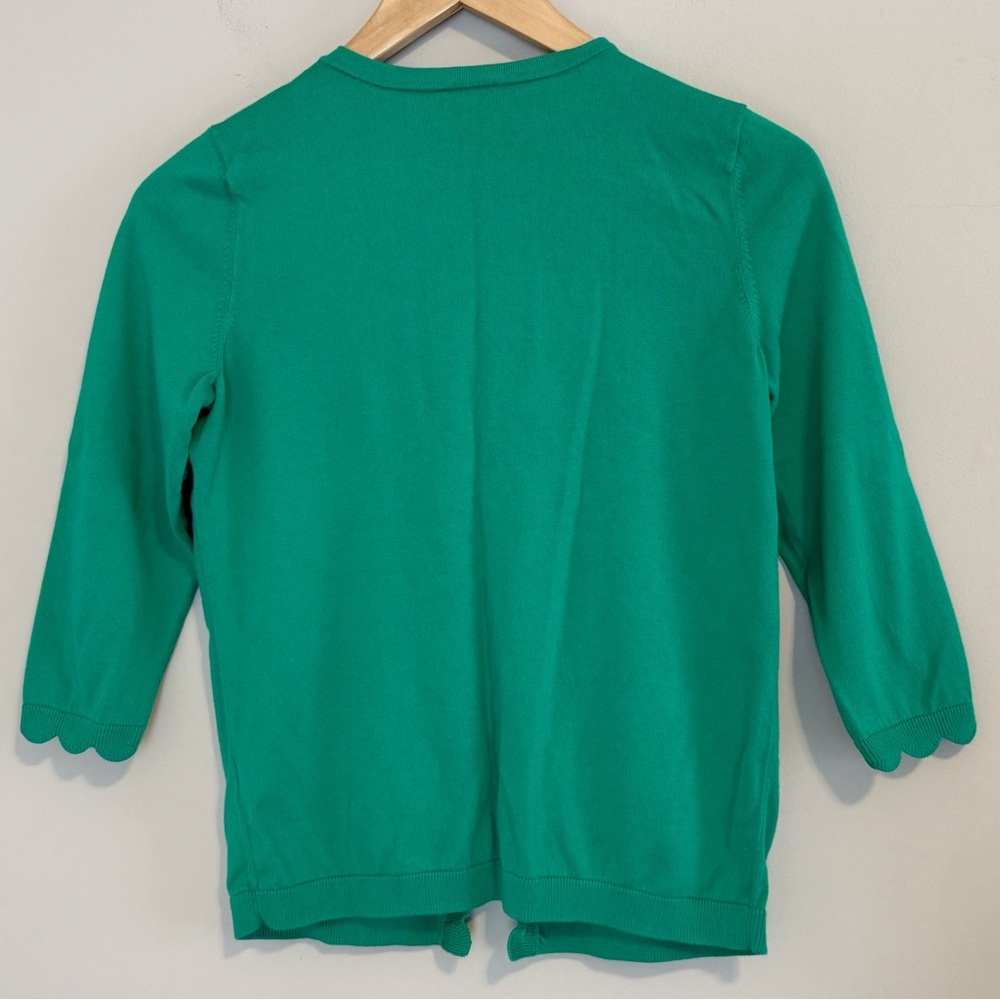 Talbots Kelly Green Cardigan Sweater SP Scalloped Edge Small Petite PS - Picture 3 of 9